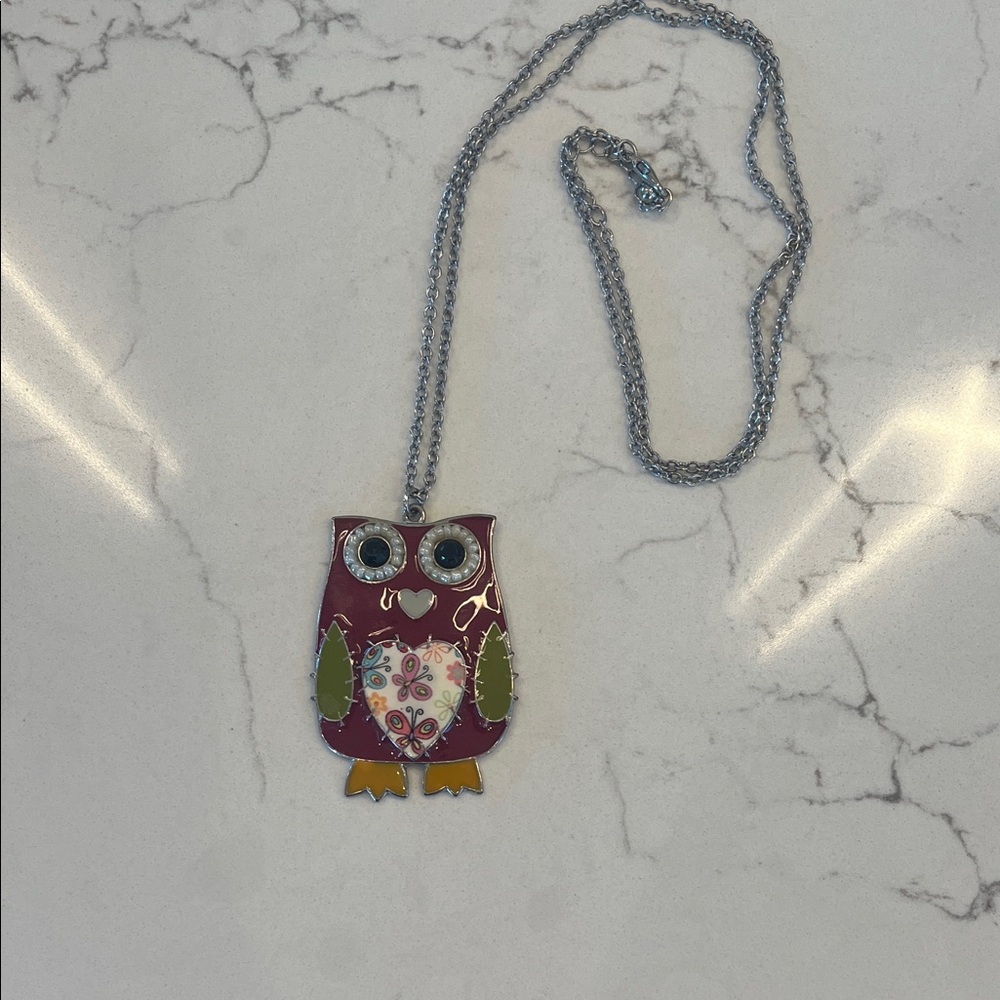 Owl Pendant Necklace with Silver Chain